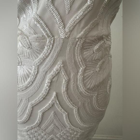 Fashion Nova NWT The Most Elegant Sequin Stretch Feather Sleeveless Maxi Dress S - Picture 10 of 15